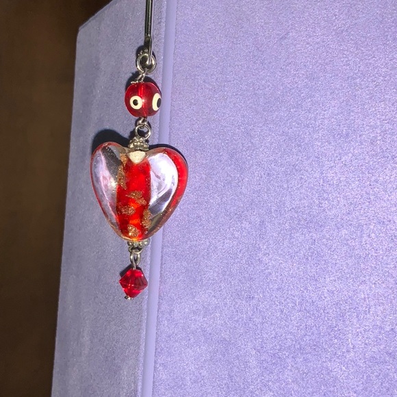 Handmade Red Art Glass Bookmark New Hook is Silver Metal Heart is Red and Clear - Picture 3 of 3